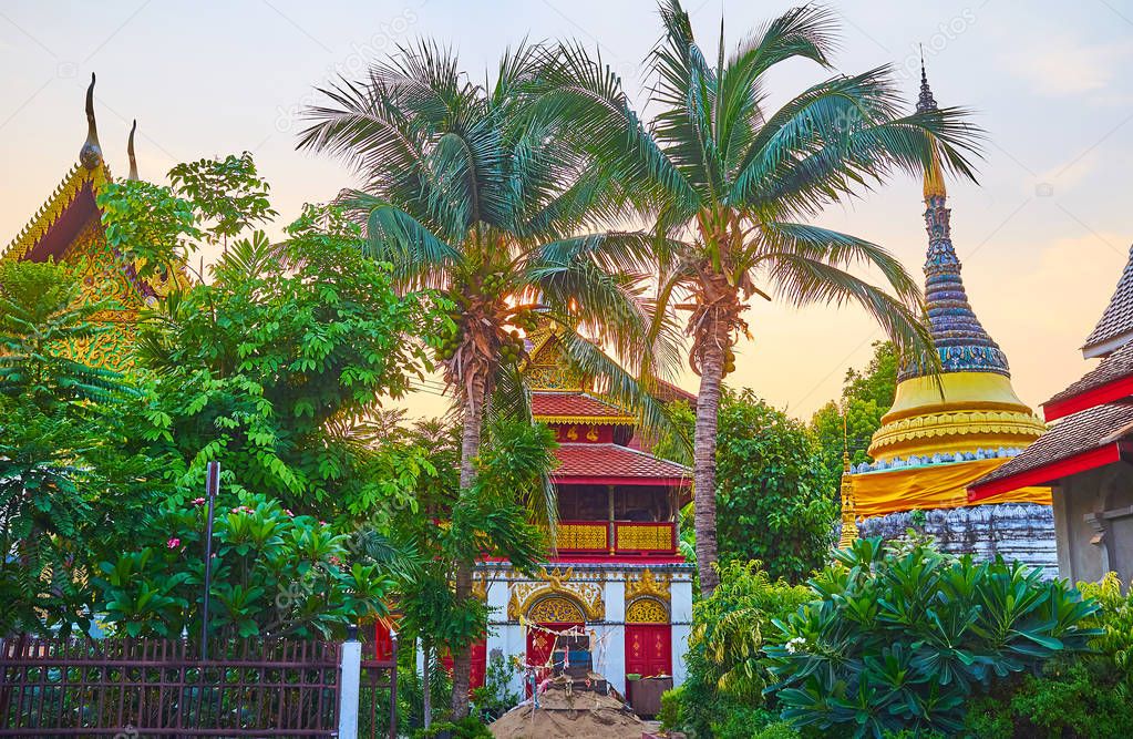 The lush garden of Wat Muen Larn, Chiang Mai, Thailand