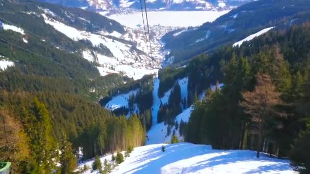 Schmittenhohe Mountain Cableway Overlooks Stunning Nature Zell See Frozen Zeller — Stock Video