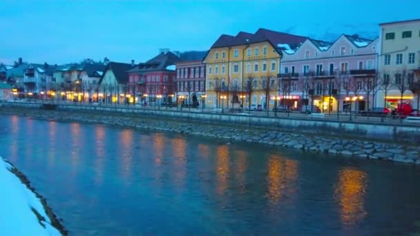 Bad Ischl Österrike Februari 2019 Titta Vintern Gamla Stan Blå — Stockvideo