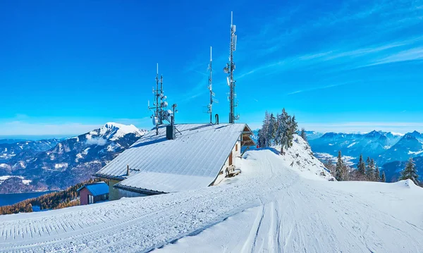 Panorama met ski-Trails op Zwolferhorn, St Gilgen, Salzkammerg — Stockfoto