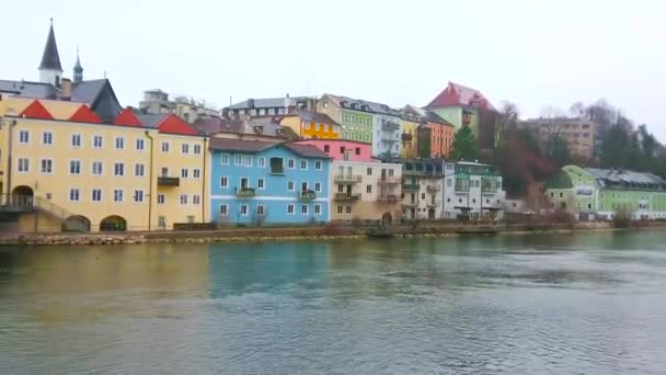 Gmunden Österrike Februari 2019 Beskåda Historiskt Stads Område Med Färgglada — Stockvideo