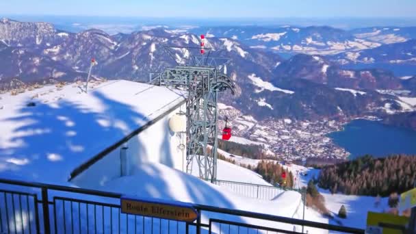 Gilgen Oostenrijk Februari 2019 Het Uitzicht Lucht Lift Besneeuwde Bergen — Stockvideo