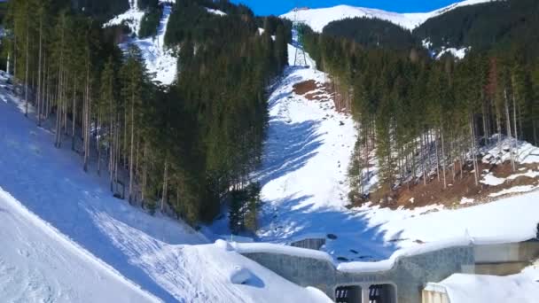 Disfrute Viaje Teleférico Con Vistas Paisaje Alpino Del Invierno Monte — Vídeos de Stock