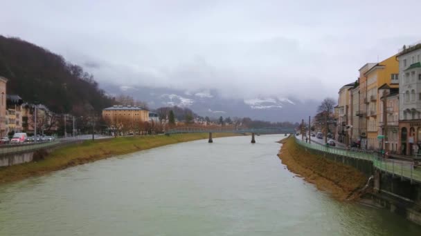 Salzburg Oostenrijk Maart 2019 Het Mistige Regenachtige Weer Stad Wolken — Stockvideo