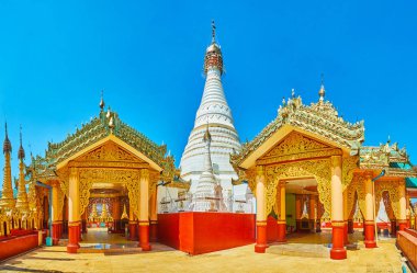 Ana stupa panoraması ve Kakku Pagodas Image House, Myanmar