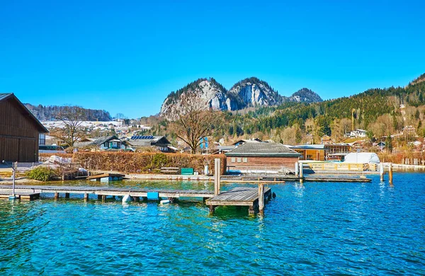 Sul molo di St Gilgen, Salzkammergut, Austria — Foto Stock