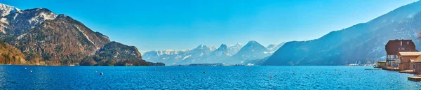 Panorama Wolfgangsee jezera, St Gilgen, Salzkammergut, Rakousko — Stock fotografie