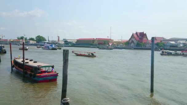 Bangkok Thailand April 2019 Titta Snabb Trafik Turistbåtar Färjor Och — Stockvideo