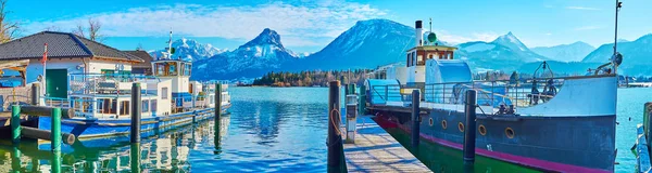 Panorama z zabytkowych promów, St Wolfgang, Salzkammergut, Austr — Zdjęcie stockowe