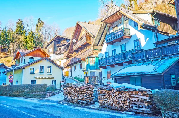 La calle de invierno de St Wolfgang, Salzkammergut, Austria — Foto de Stock