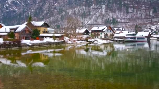 Hallstatt Österrike Februari 2019 Panorama Över Staden Bostäder Och Alpina — Stockvideo