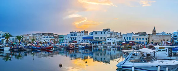 Panorama portu na zachód słońca, Bizerte, Tunezja — Zdjęcie stockowe