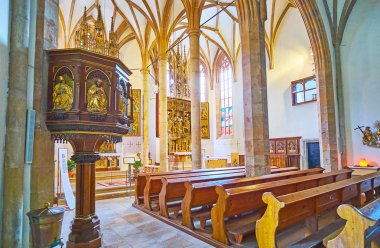 Hallstatt Parish Kilisesi minberi, Salzkammergut, Avusturya