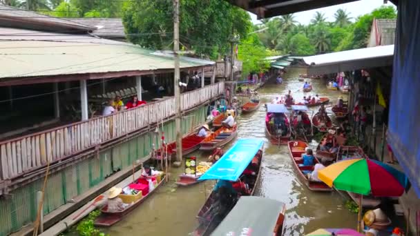 Damnoen Saduak Thailand Mai 2019 Die Draufsicht Auf Den Schmalen — Stockvideo