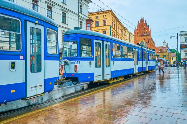 All Saints Square, Krakow, Polonya vintage tramvay — Stok fotoğraf