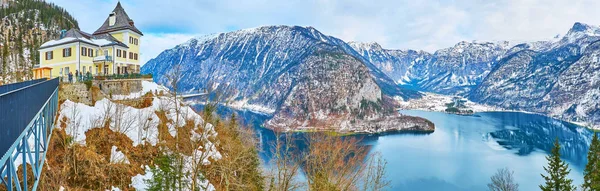 Panorama from Salzberg mountain top, Hallstatt, Salzkammergut, A — Stock Photo, Image