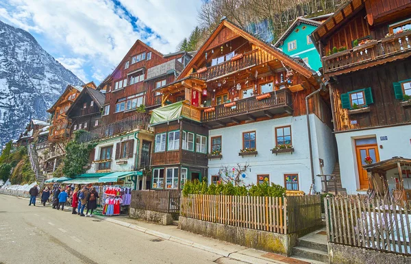 Μικρή τουριστική αγορά στο Hallstatt, Salzkammergut, Αυστρία — Φωτογραφία Αρχείου