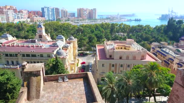 Malaga Hiszpania Września 2019 Panorama Szczytu Twierdzy Alcazaba Malaga Widokiem — Wideo stockowe