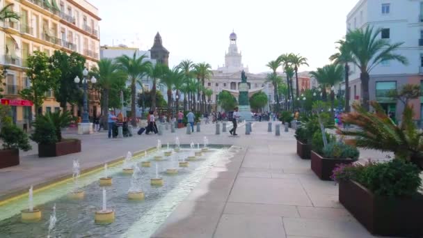 Кадис Испания Сентября 2019 Года Фонтан Площади Сан Хуан Диос — стоковое видео