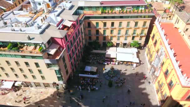 Malaga Espanha Setembro 2019 Panorama Praça Del Obispo Com Cafés — Vídeo de Stock