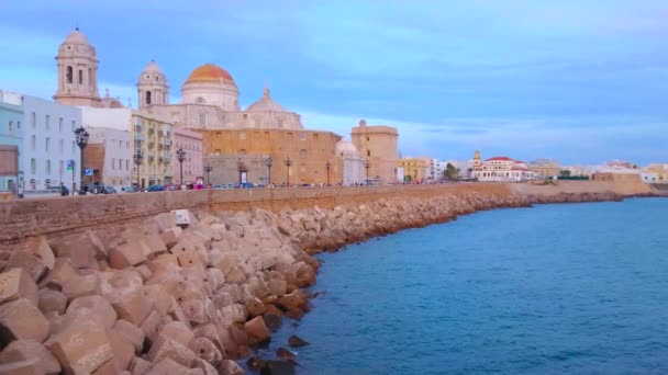 Cádiz Španělsko Září 2019 Večerní Campo Del Sur Avenue Výhledem — Stock video