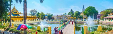 Panorama with a pond of Mahavijaya Pagoda, Yangon, Myanmar clipart