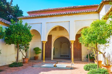 Nasrid Sarayı 'nın turuncu bahçesi, Alcazaba, Malaga, İspanya