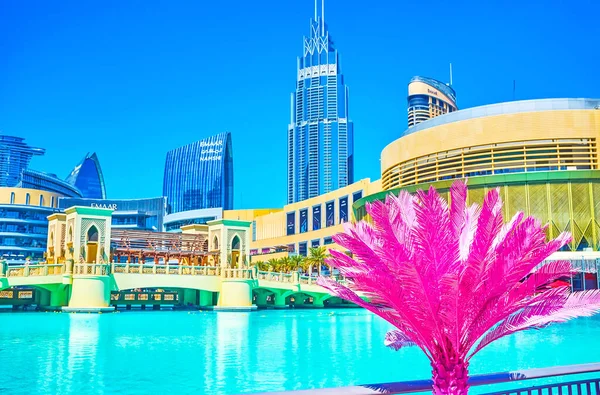 Dubai Emiratos Árabes Unidos Marzo 2020 Palmera Artificial Rosa Zona — Foto de Stock