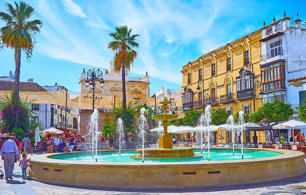 Sanlucar Spain September 2019 Crowded Plaza Del Cabildo Square Decorated — Stock Photo, Image