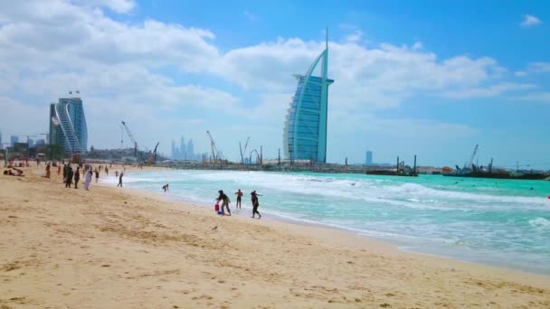 Dubai Uae March 2020 Public Beach Opens View Burj Arab — Stock Video