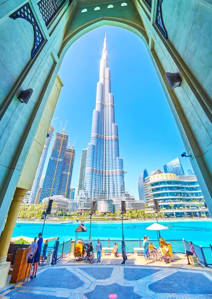 Dubai Sae Března 2020 Pohled Věž Burj Khalifa Přes Vstupní — Stock fotografie