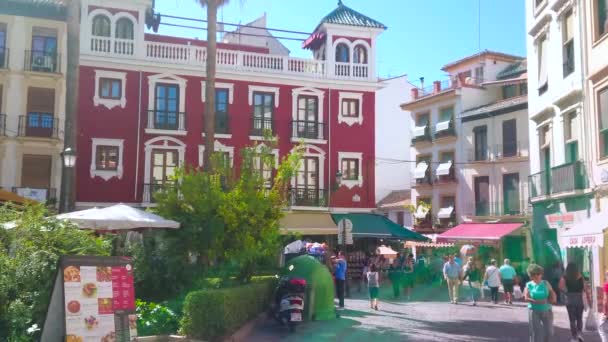 Granada Espanha Setembro 2019 Plaza Romanilla Possui Pequeno Parque Topiário — Vídeo de Stock