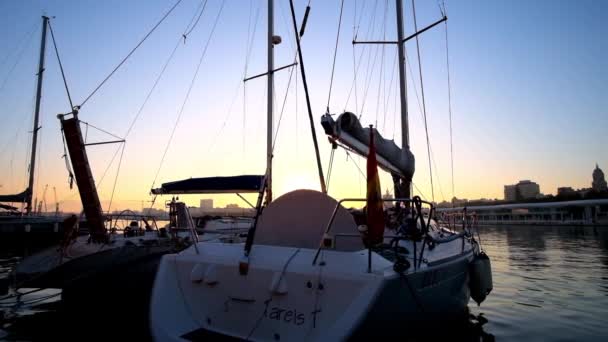 Malaga Spain September 2019 Romantic Evening Malaga Port View Dusk — Stock Video