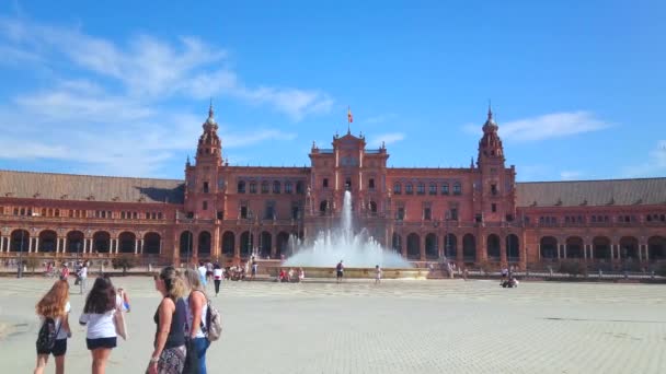 Seville Spain October 2019 Large Fountain Plaza Espana Square Complements — Stock Video