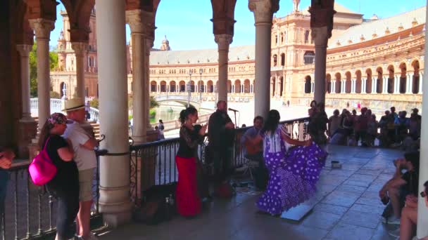 Seville Spanje Oktober 2019 Andalusische Flamencodansers Treden Plaza Espana Oktober — Stockvideo