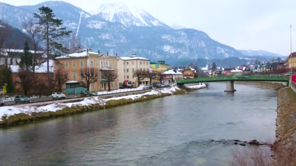 Bad Ischl Rakousko February 2019 Panorama Starého Města Táhnoucí Podél — Stock video