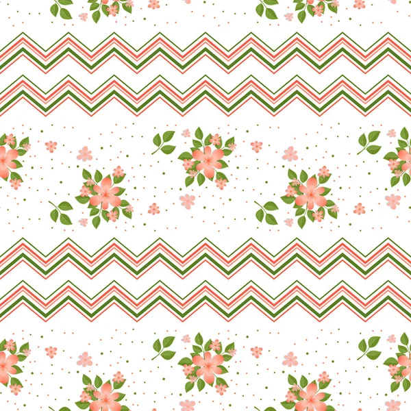 Tender Spring Pink Green Floral Geometrical Pattern Seamless Digital Decorative — Stock Photo, Image