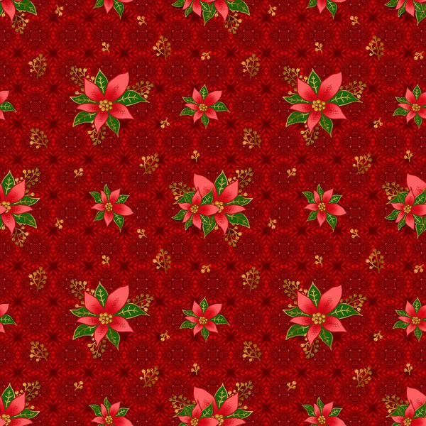 Kerst Poinsettia Een Rode Achtergrond Naadloos Bloemmotief Papier Voor Scrapbooking — Stockfoto