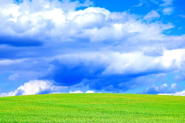 Blue Sky Clouds Field Bright Colorful Scenery Background