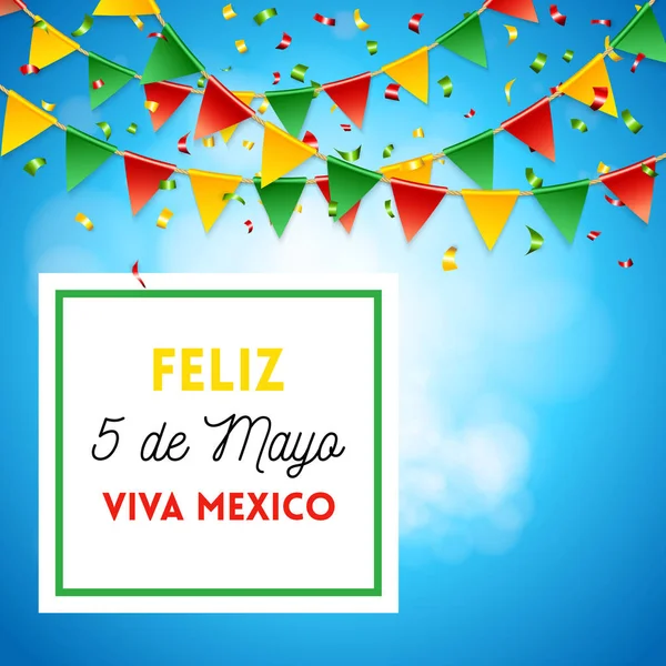 Элементы Плаката Испанским Текстом Happy Cinco Mayo Над Голубым Небом — стоковый вектор