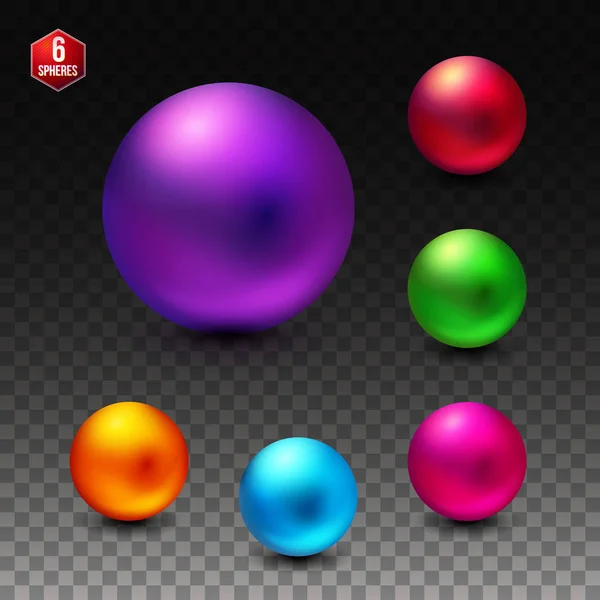 Set Six Colorful Dimensional Spheres Shiny Matte Finish Vivid Colors — Stock Vector