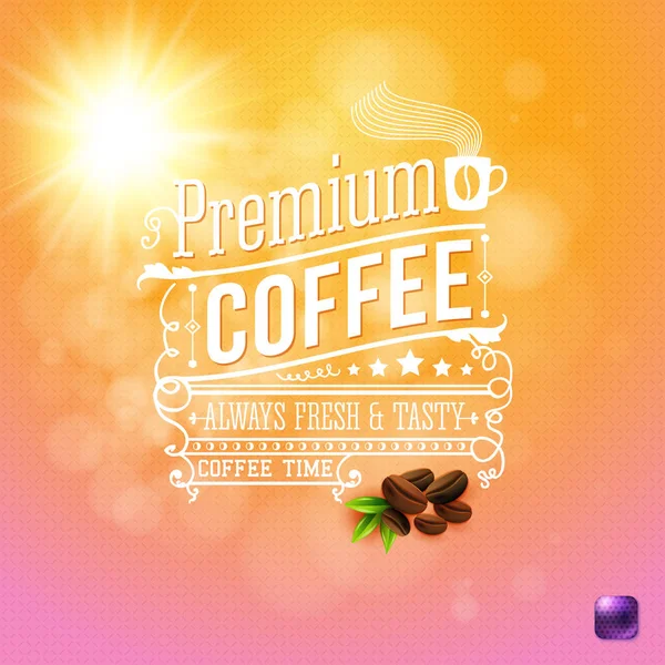 Premium Coffee Background Orange Pink Beans Small Purple Square Button — Stock Vector