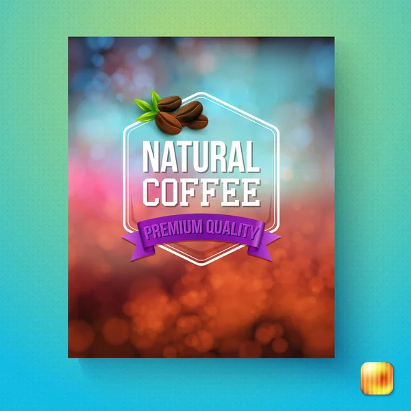 矩形背景与模糊棕色和蓝色梯度后自然咖啡溢价质量徽标 — 图库矢量图片