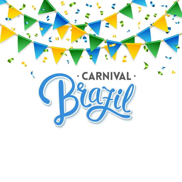 Marco Completo Cuadrado Azul Blanco Carnaval Brasil Texto Debajo Banderas — Archivo Imágenes Vectoriales