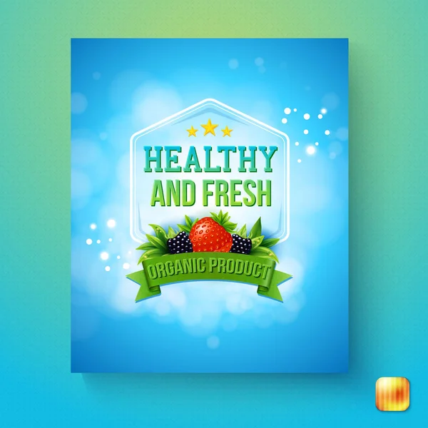 Marketing Poster Label Organic Products Text Healthy Fresh Frame Ribbon — Stock Vector