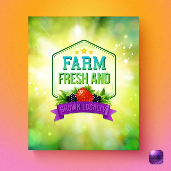 Farm Fresh Grown Locally Label Poster Design Sunburst Fresh Green — Stock Vector