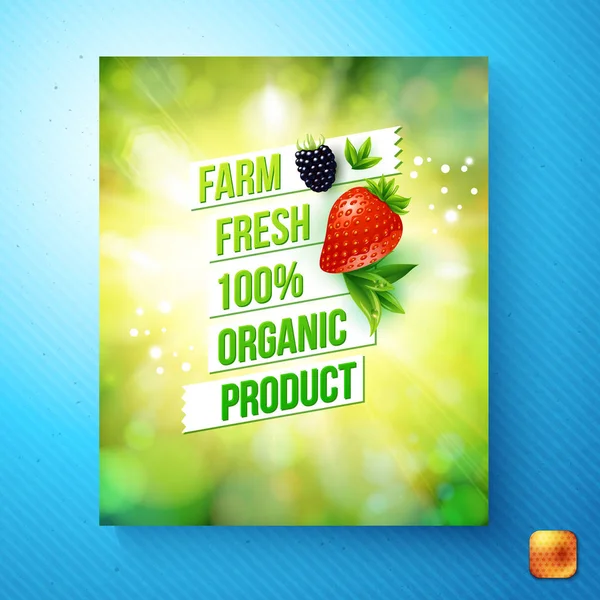 Αγρόκτημα Φρέσκα 100 Βιολογικό Προϊόν Πολύχρωμο Πράσινη Ετικέτα Αφίσα Κείμενο — Διανυσματικό Αρχείο
