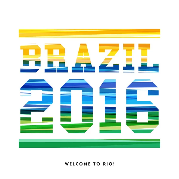 Brazil 2106 Welcome Rio Poster Design Pattern Striped Text Date — стоковый вектор