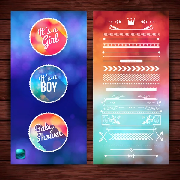 Cheerful Badge Design Elegant Borders Its Girl Boy Baby Shower — Stock Vector