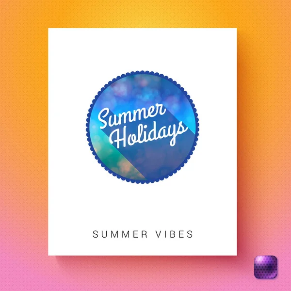 夏日假期共鸣问候海报模板的仲夏庆祝在白色矩形超过梯度与紫色方形按钮在角落 — 图库矢量图片